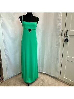 Zara green spaghetti strap cut-out stretchy maxi dress Sz L NWT